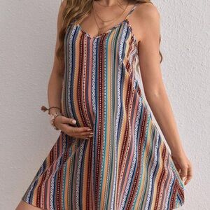 Veloura Maternity Multicolor Boho Print Cami Dress Loose Fit Summer Beach Dress